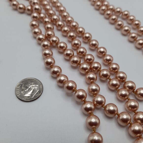 Vintage Faux Pearl Long Necklace, No Clasp, 58 Inches, Hand-knotted - Picture 9 of 11